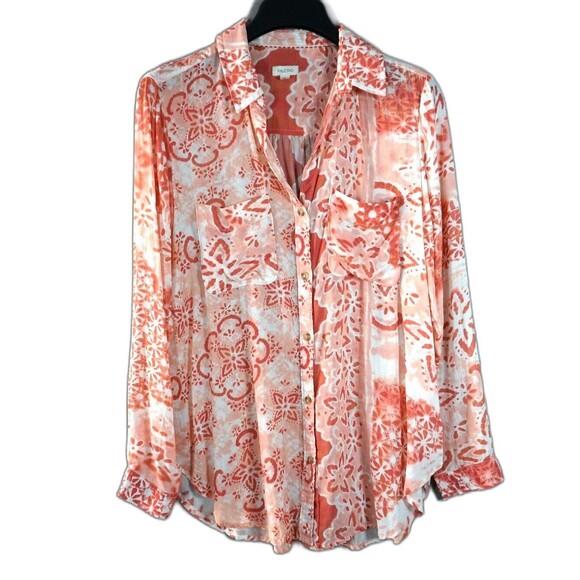 Anthropologie Pilcro Button Down Shirt Top Small Paisley‎ Lightweight Moroccan - Picture 1 of 8